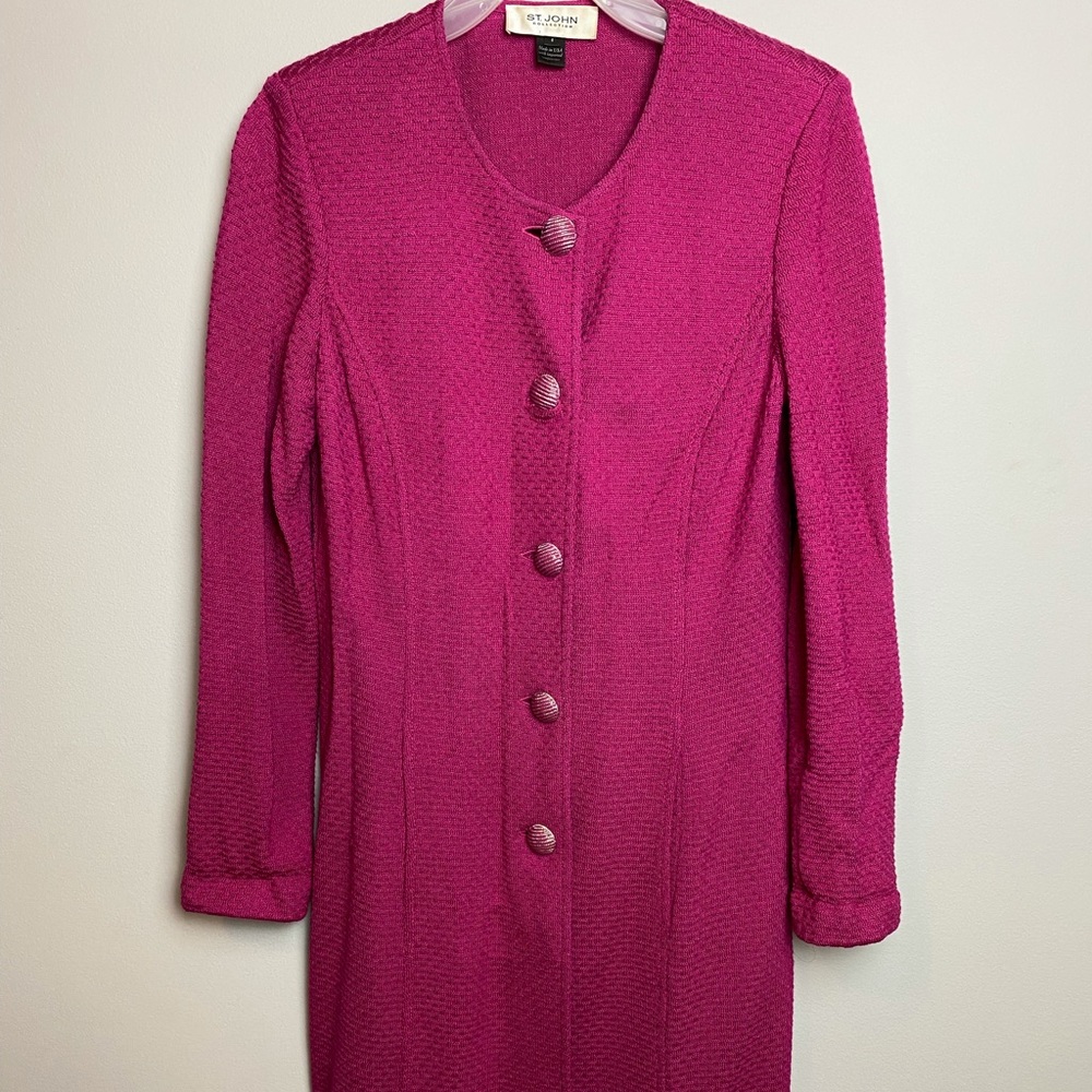 St John Fuschia Dress with Embellished Buttons